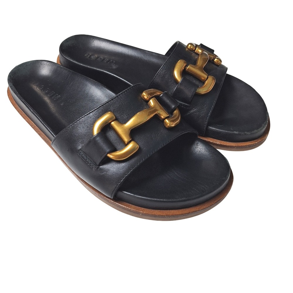 Boden Sandals Womens 39 US 8 Black Iris Snaffle Slider Leather Gold Bit Western